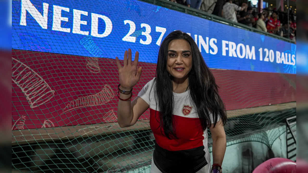Dharamshala: Punjab Kings Co-Owner Preity Zinta during the Indian Premier League ...