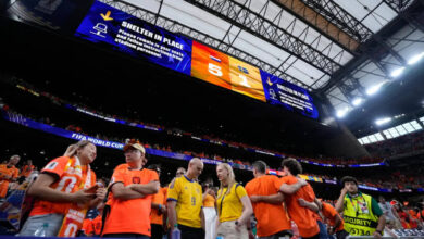 world cup fans trapped inside houston stadium after emergency weather warning during netherlands-sweden clash