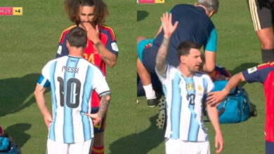 lionel messi calls for red card for marc cucurella for covering mouth, var refuses to intervene - watch