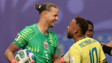 neymar involved in heated clash with norway goalkeeper before brazil's world cup exit - watch